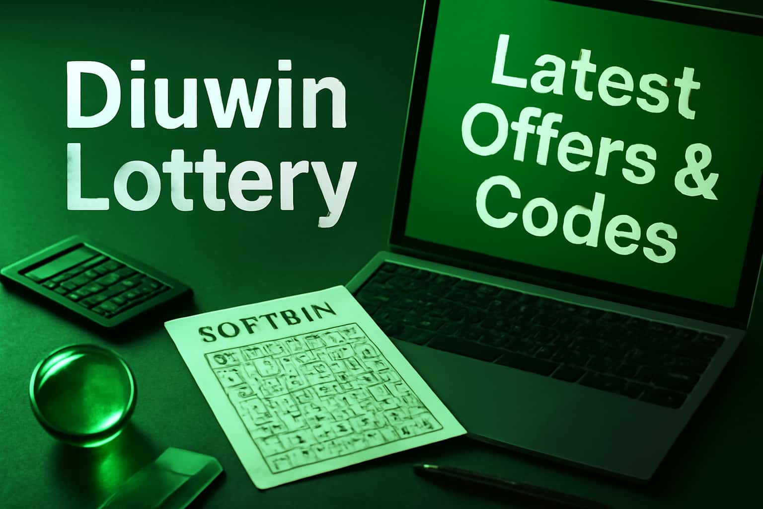 Informational scene depicting the text 'Diuwin Lottery' with a futuristic design.