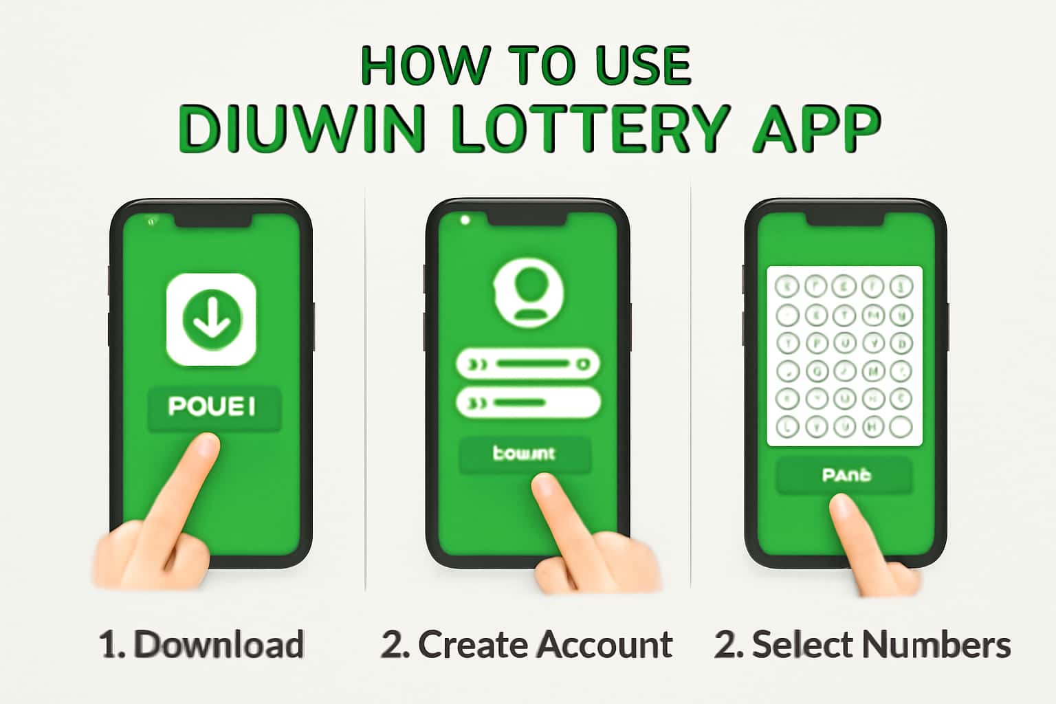 An informational scene depicting the usage of the Diuwin Lottery app.